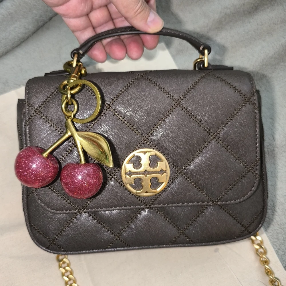 Tory Burch Willa Mini Top Handle Bag Volcanic Stone Quilted Leather